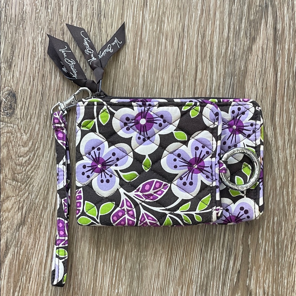 Vera Bradley Floral Purple and Green Wallet Wristlet Plum Petals